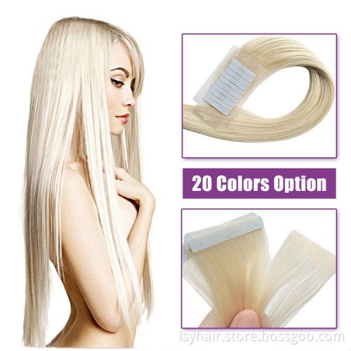 Seamless Remy Indian Tape Hair,Platinum Blonde Straight Human Hair Tape In For Hair Salon Volume Adding